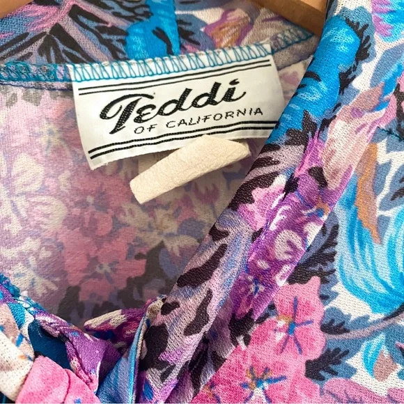 Vintage 70s Puss Bow Floral Button Down Blouse - Picture 3 of 5